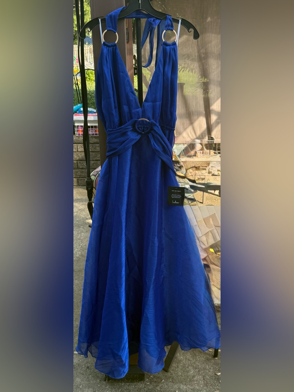 Lulus Getaway Chic Organza O Ring Halter Midi Dress